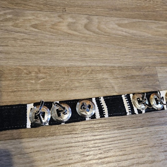 Express Compagnie Internationale Leather Corduroy Belt Size S Black White - Picture 13 of 14